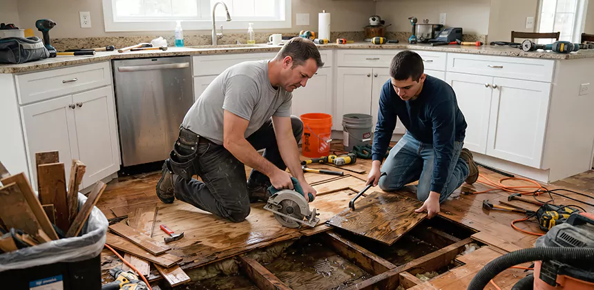 Kitchen Floor Water Damage Repair in San Jacinto